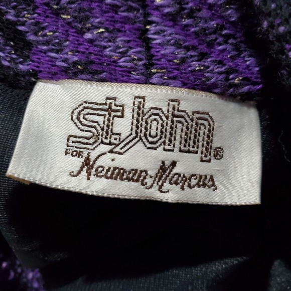 St. John for Neiman Marcus Plaid Purple Wool Knit Long Cardigan Coat Sz 10 VTG - Picture 4 of 8